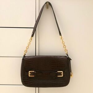 Elegant Brown Crocodile-Embossed Shoulder Bag